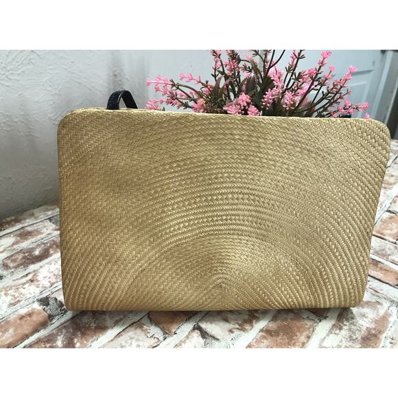 Rare Vintage Woven Straw Crossbody Clutch Bag Floral Embroidered Shoulder Purse - Picture 4 of 5